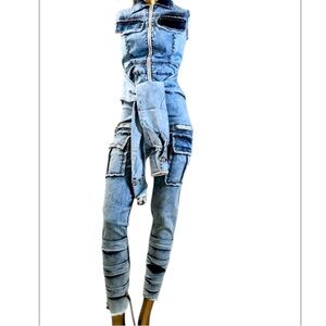 NWT Highlight Blue Denim Jumpsuit Overalls Y2K Sz S-M Women